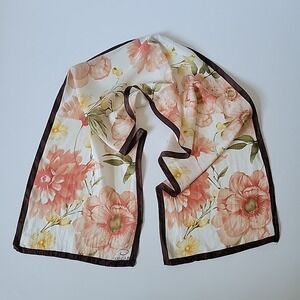 Vintage 90s Oscar De La Renta Silk Chiffon Scarf Signed Floral Rectangle Elegant